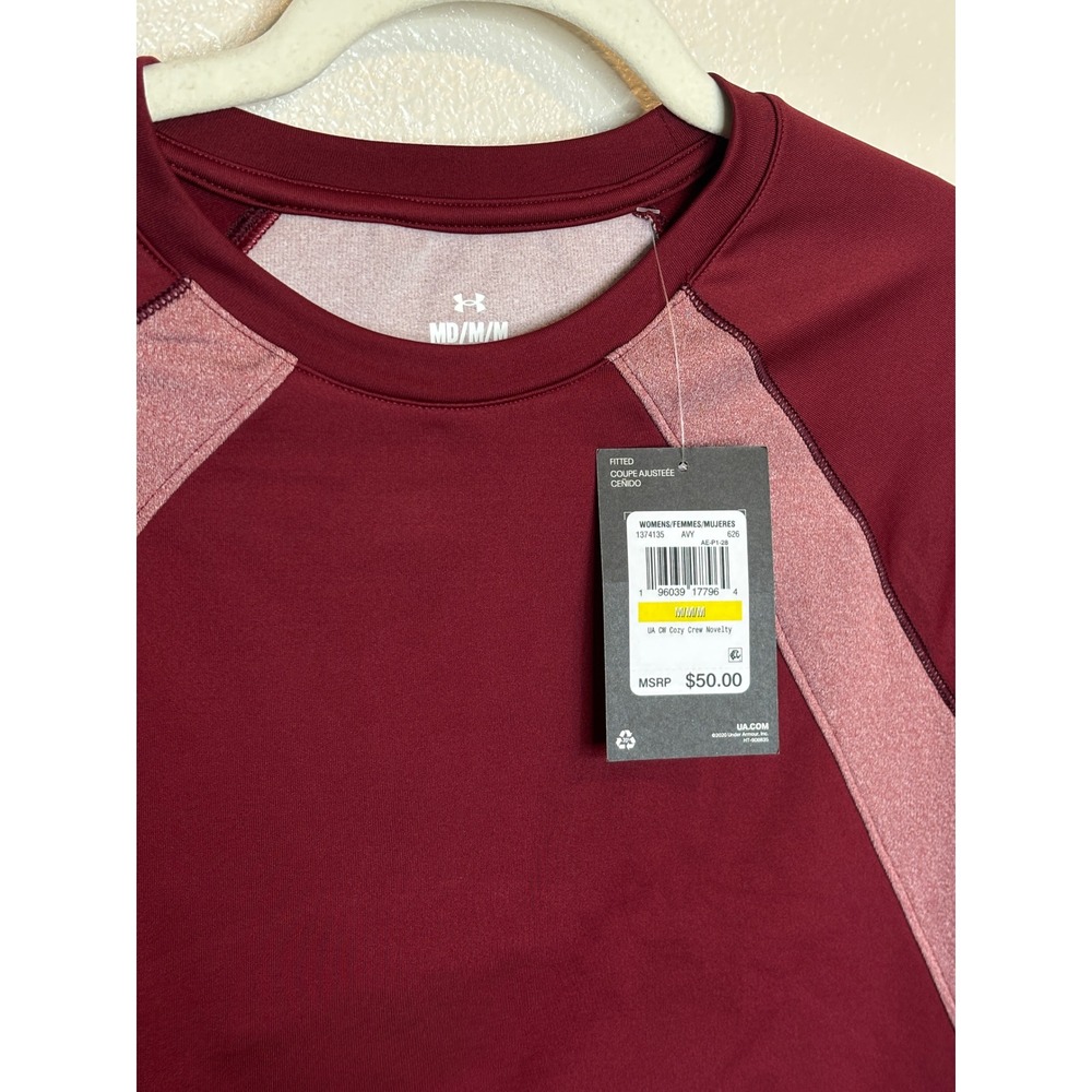 Under Armour Womens Cozy Crew Novelty ColdGear Top Maroon Pink 1374135 Medium - Picture 3 of 10